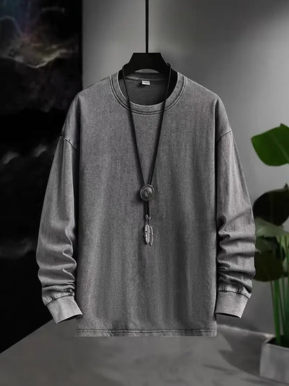 Chemise À Manches Longues Avec Effet Délavé Vintage Pour Hommes | Idéal Pour L’Automne Et Le Printemps