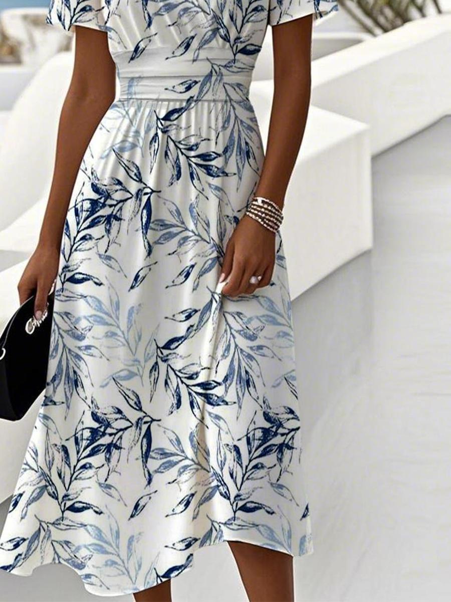 Robe Midi Avec Col En V Et Manches Courtes Pour Femme | Idéal Pour Usage De Jour Et Extérieur