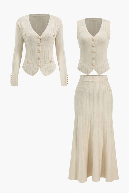 Ensemble Tricot Trois Pièces Blazer, Gilet Et Jupe Pour Femme | Idéal Pour Bureau Et Usage Quotidien