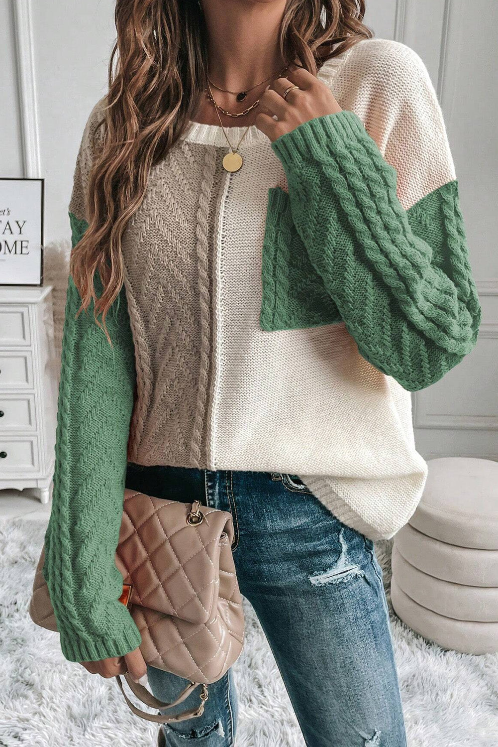 Pull Color Block à Manches Longues pour Femmes | Idéal pour un Usage Quotidien