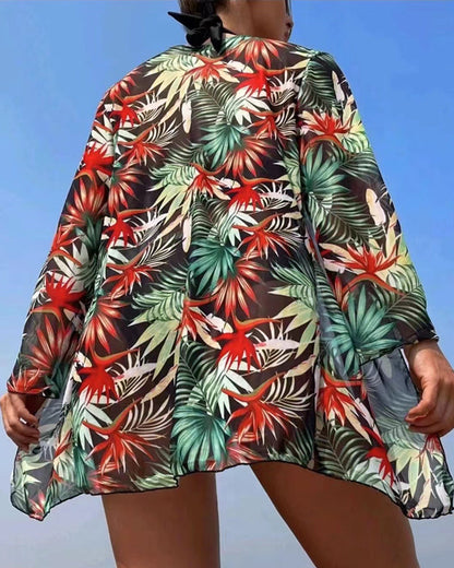 Bikini Taille Haute avec Motif Tropical pour Femmes | Idéal pour l’Été