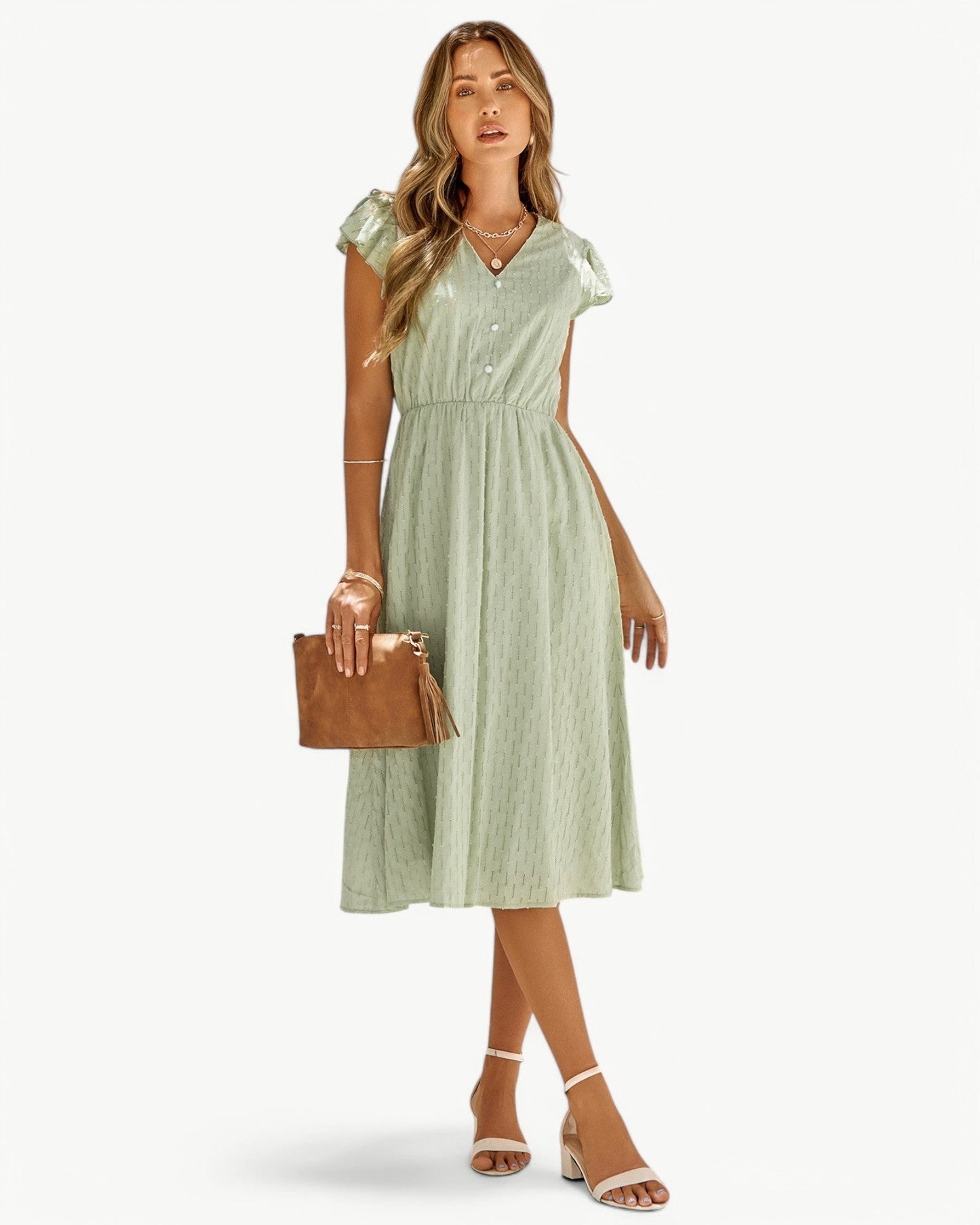 Robe Midi Avec Manches À Volants Pour Femme | Idéal Pour Usage Quotidien Et Occasions
