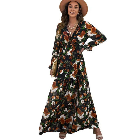 Robe Longue à Imprimé Floral Vert Foncé pour Femme | Idéale pour les Événements en Jardin et les Soirées d'Été