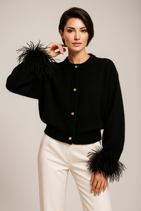 Cardigan Avec Détails Plumes Et Coupe Moderne Pour Femmes | Idéal Pour Le Quotidien