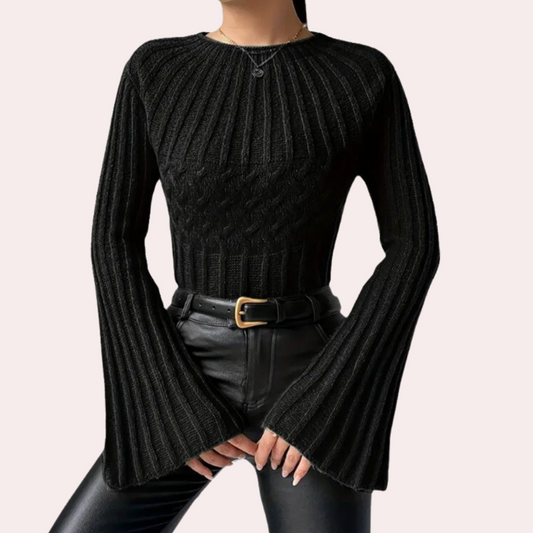 Pull À Maille Côtelée Avec Manches Évasées Pour Femme | Idéal Pour Un Usage Quotidien