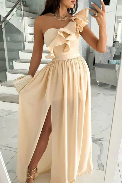 Robe Longue Asymétrique à Épaule Unique pour Femme | Idéale pour les Fêtes d'Été