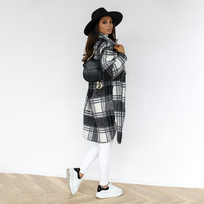 Manteau Long À Carreaux pour Femme | Idéal pour Automne Et Hiver
