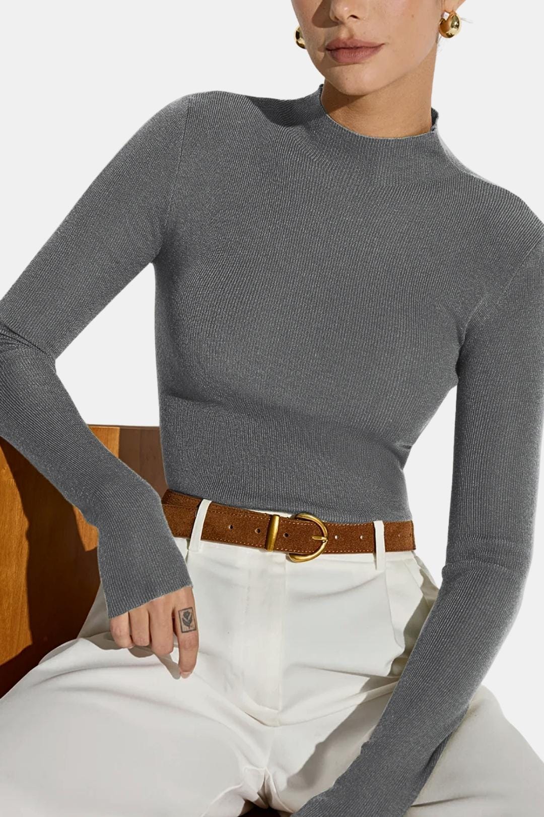 Top En Maille Avec Col Montant Et Manches Longues Pour Femme | Idéal Pour Usage Quotidien
