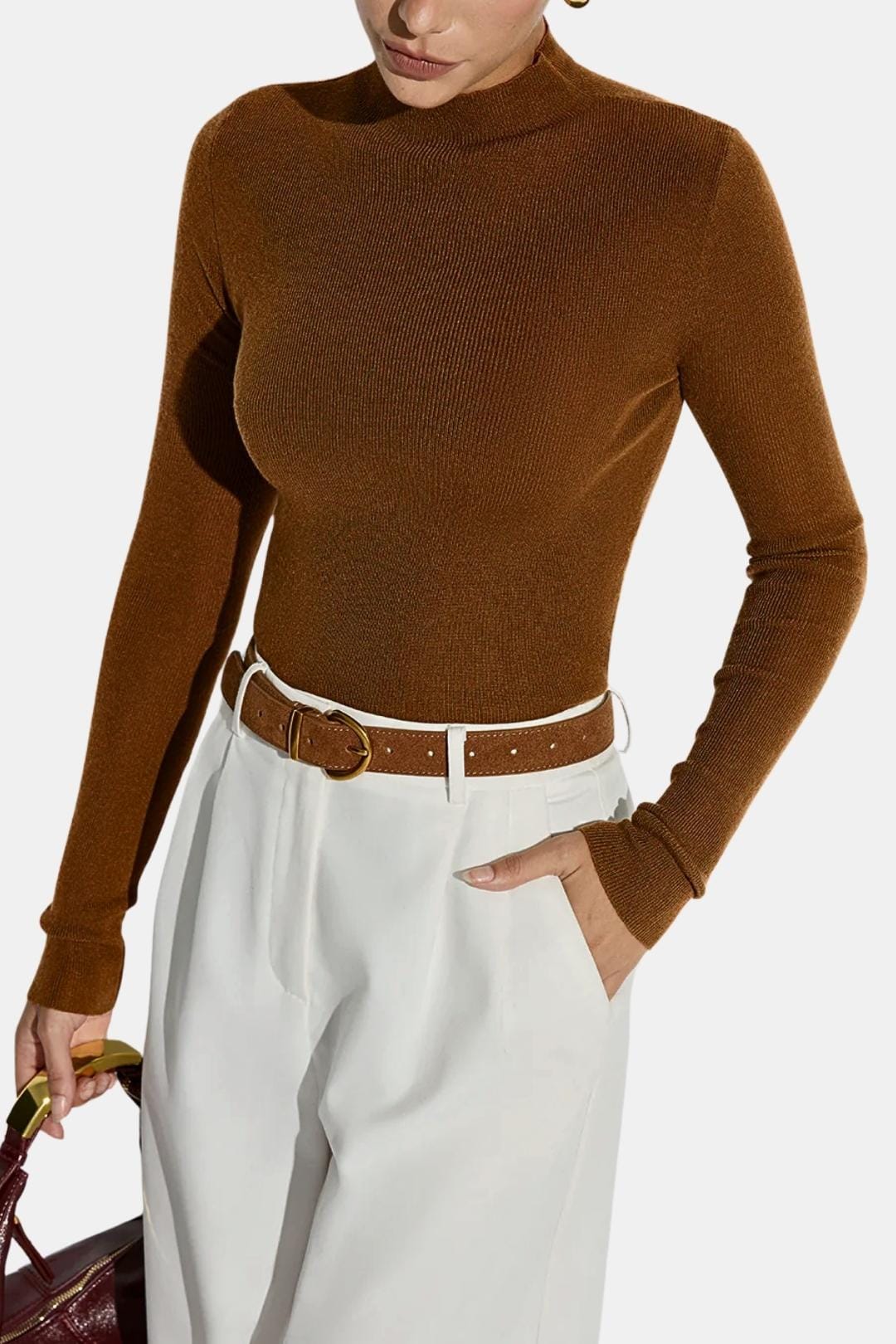 Top En Maille Avec Col Montant Et Manches Longues Pour Femme | Idéal Pour Usage Quotidien