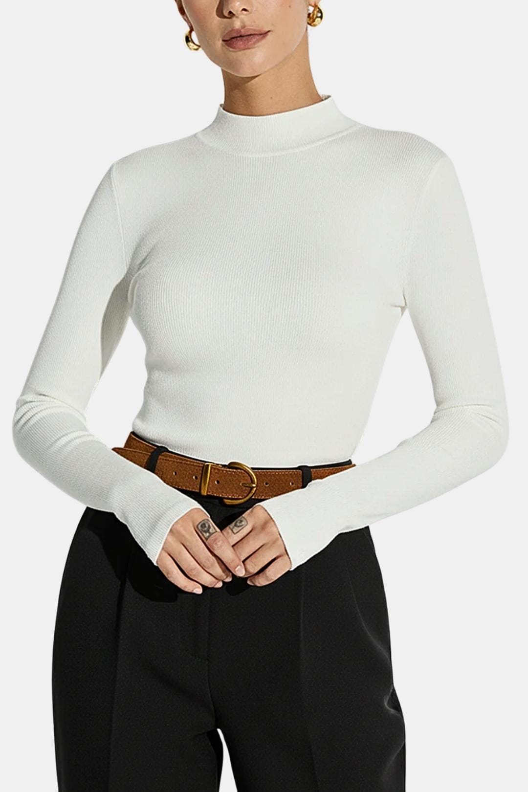 Top En Maille Avec Col Montant Et Manches Longues Pour Femme | Idéal Pour Usage Quotidien
