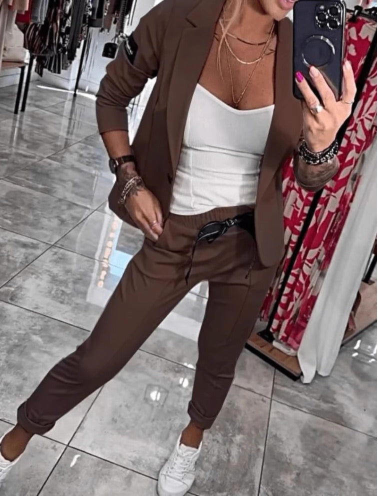 Ensemble Blazer Léger Et Pantalon À Taille Élastique Pour Femme | Idéal Pour Un Usage Professionnel Et Quotidien