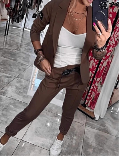 Ensemble Blazer Léger Et Pantalon À Taille Élastique Pour Femme | Idéal Pour Un Usage Professionnel Et Quotidien