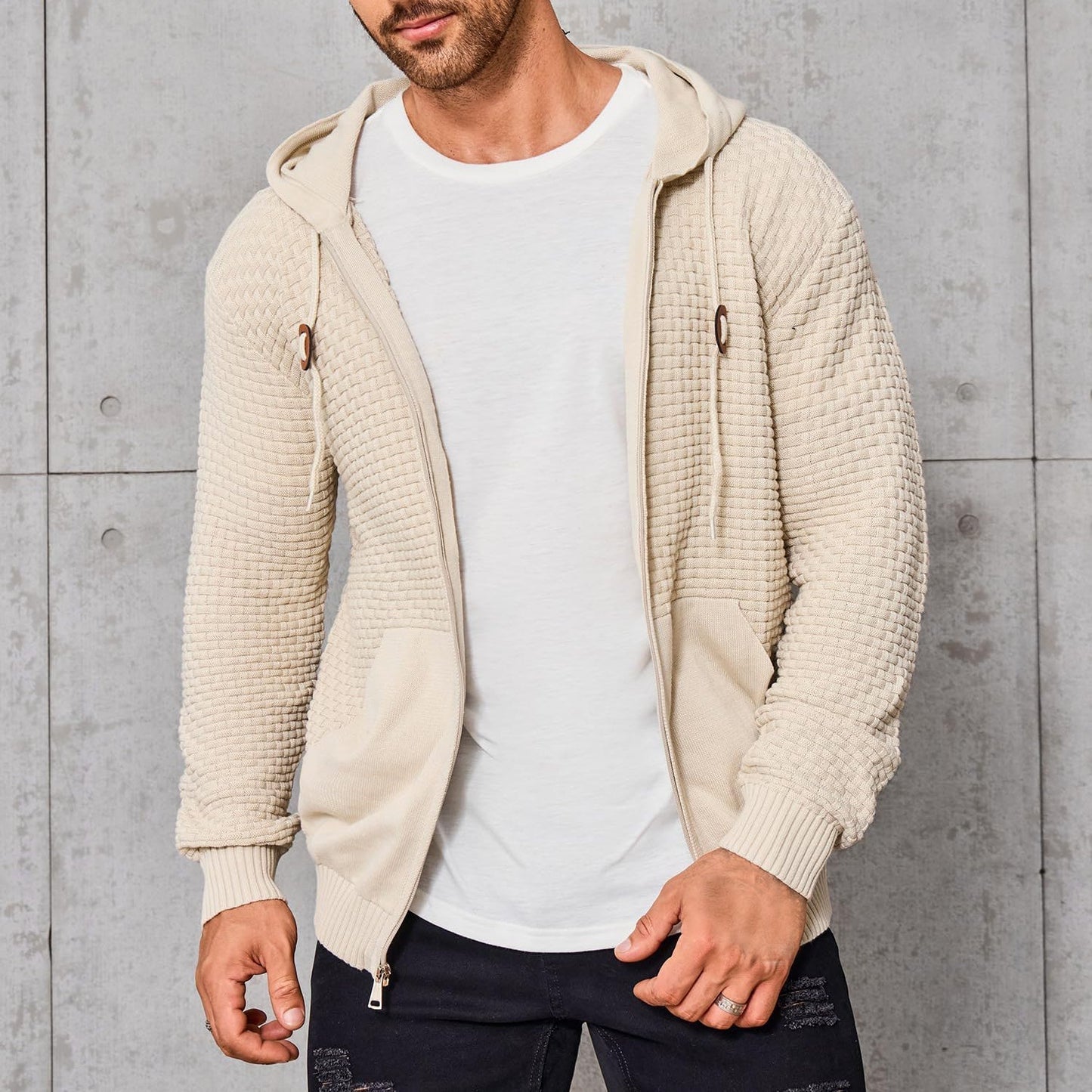 Veste à capuche zippée texturée pour hommes