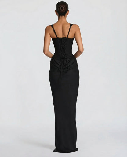 Robe maxi à encolure carrée et drapé latéral pour femme | Idéal pour une soirée