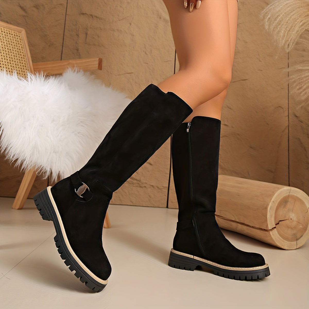 Bottes hautes zippées pour femmes
