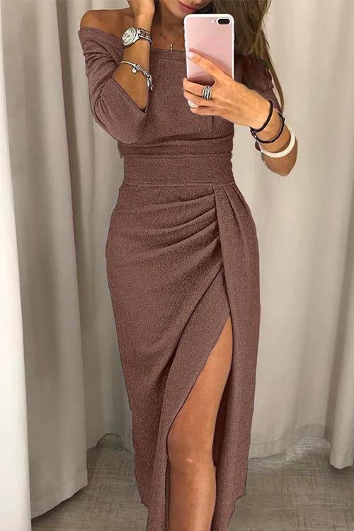 Robe longue off-shoulder avec manches longues pour femmes | Idéal pour les mariages et soirées