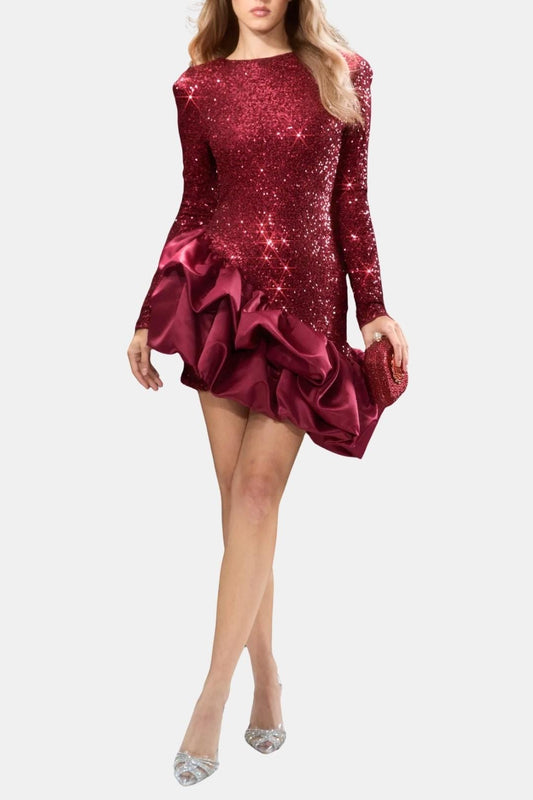 Robe Mini Avec Détails À Sequins Et Manches Longues Pour Femme | Idéal Pour Soirées Et Événements