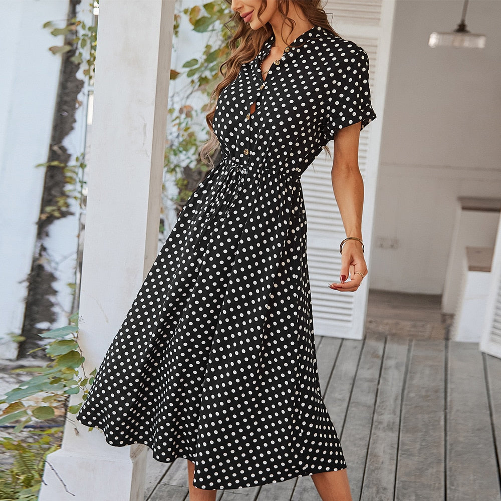 Robe à Pois avec Encolure en V pour Femme | Idéale pour l'Été ou les Sorties du Soir        Ask ChatGPT