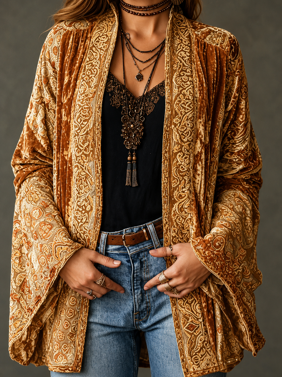 Gilet long à motifs ethniques pour femmes