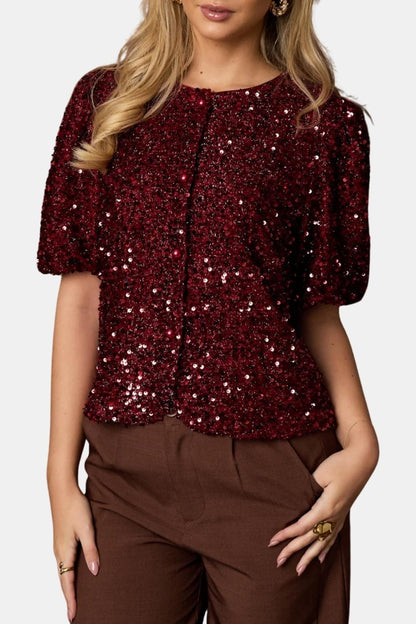 Top À Sequins Avec Manches Bouffantes Et Coupe Ample Pour Femme | Idéal Pour Occasions Festives