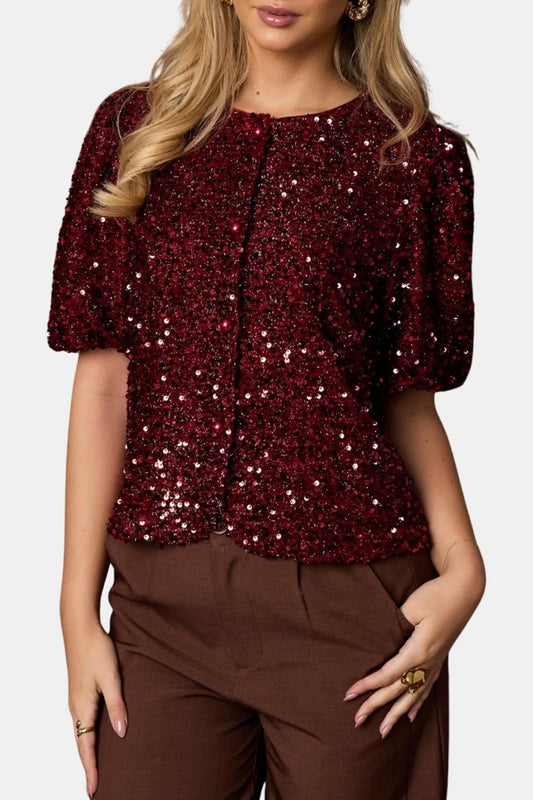 Top À Sequins Avec Manches Bouffantes Et Coupe Ample Pour Femme | Idéal Pour Occasions Festives