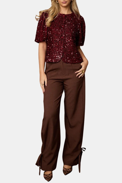 Top À Sequins Avec Manches Bouffantes Et Coupe Ample Pour Femme | Idéal Pour Occasions Festives