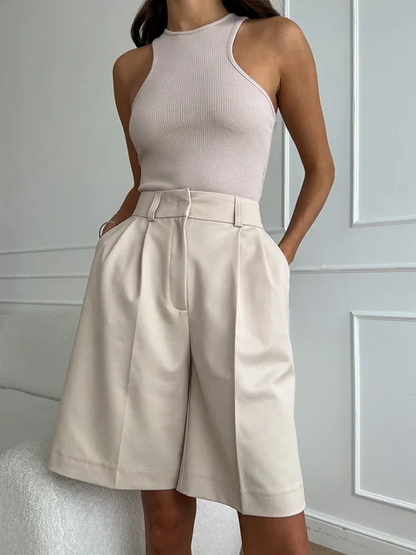Short Taille Haute À Jambe Large Avec Fermeture À Boutons Pour Femme | Idéal Pour Le Printemps Et L’Été