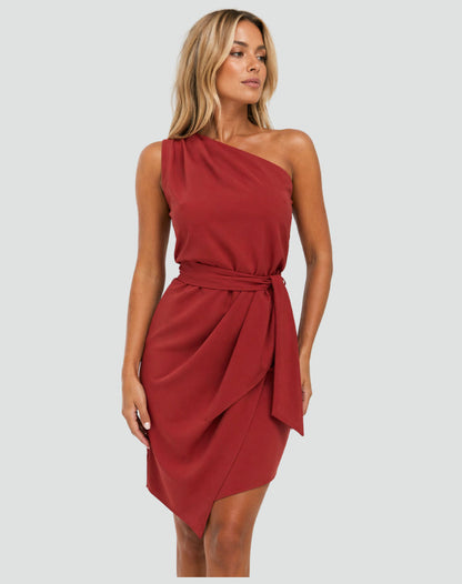 Robe Asymétrique À Une Épaule Avec Ceinture Nouée Pour Femme | Idéal Pour L'été