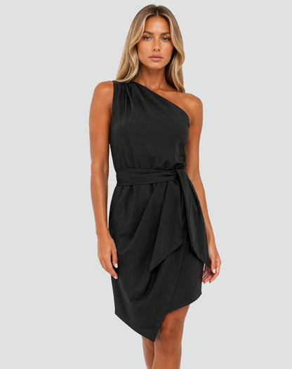 Robe Asymétrique À Une Épaule Avec Ceinture Nouée Pour Femme | Idéal Pour L'été