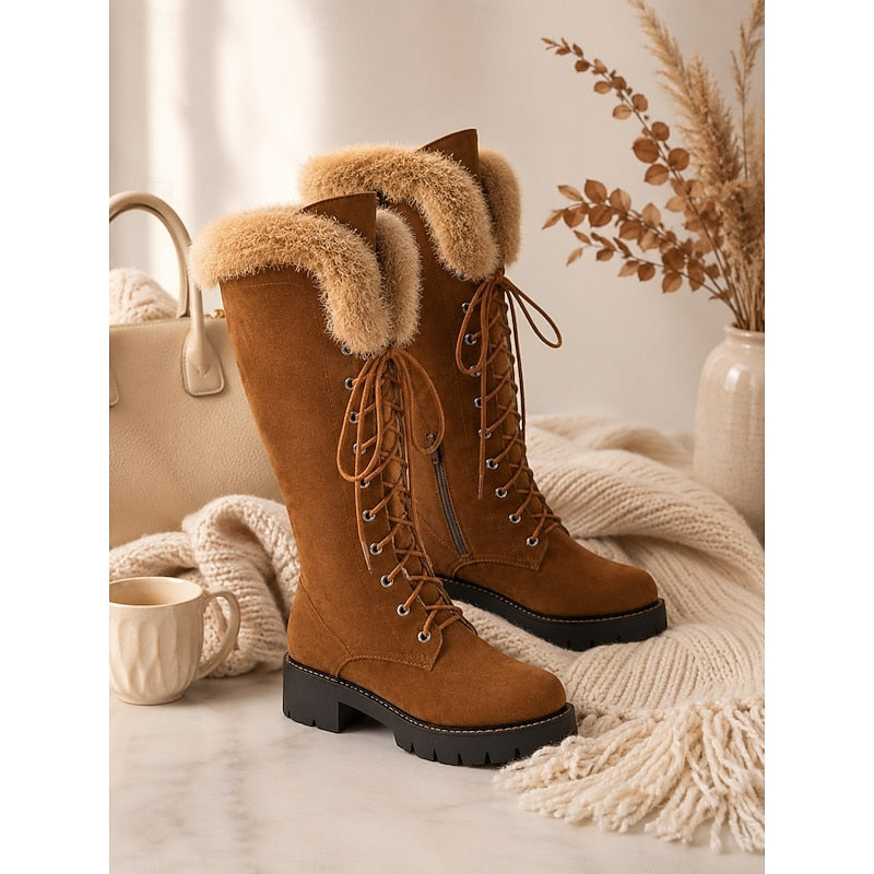 Bottes à lacets bordées de fourrure pour femmes