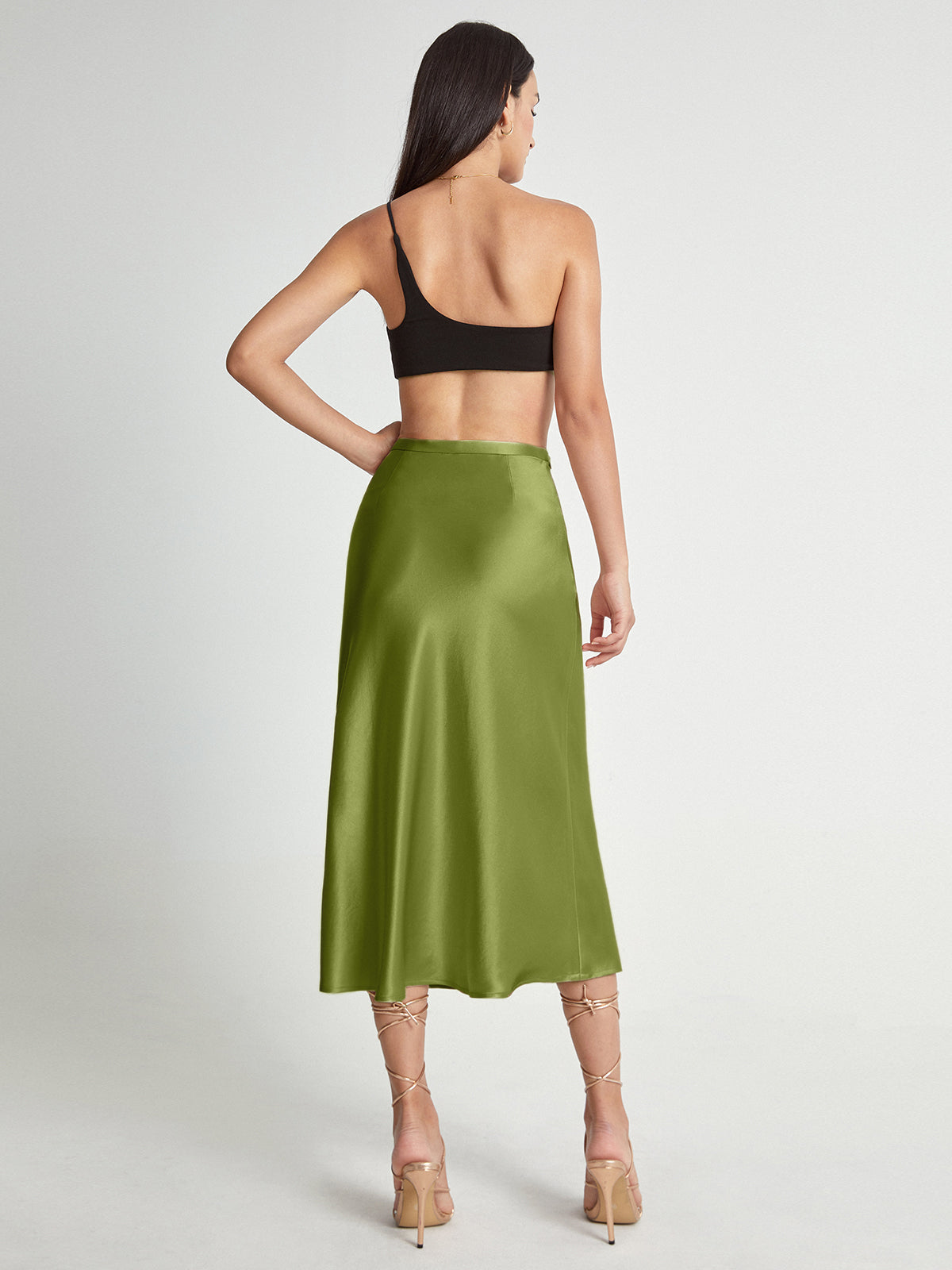 Jupe midi fluide taille haute coupe évasée pour femmes