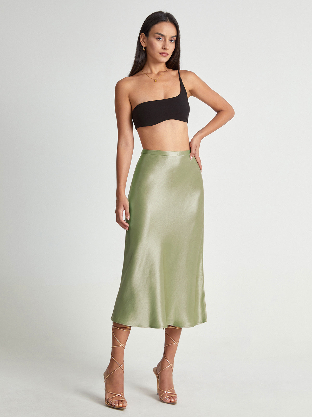 Jupe midi fluide taille haute coupe évasée pour femmes