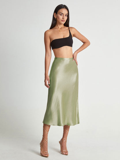 Jupe midi fluide taille haute coupe évasée pour femmes
