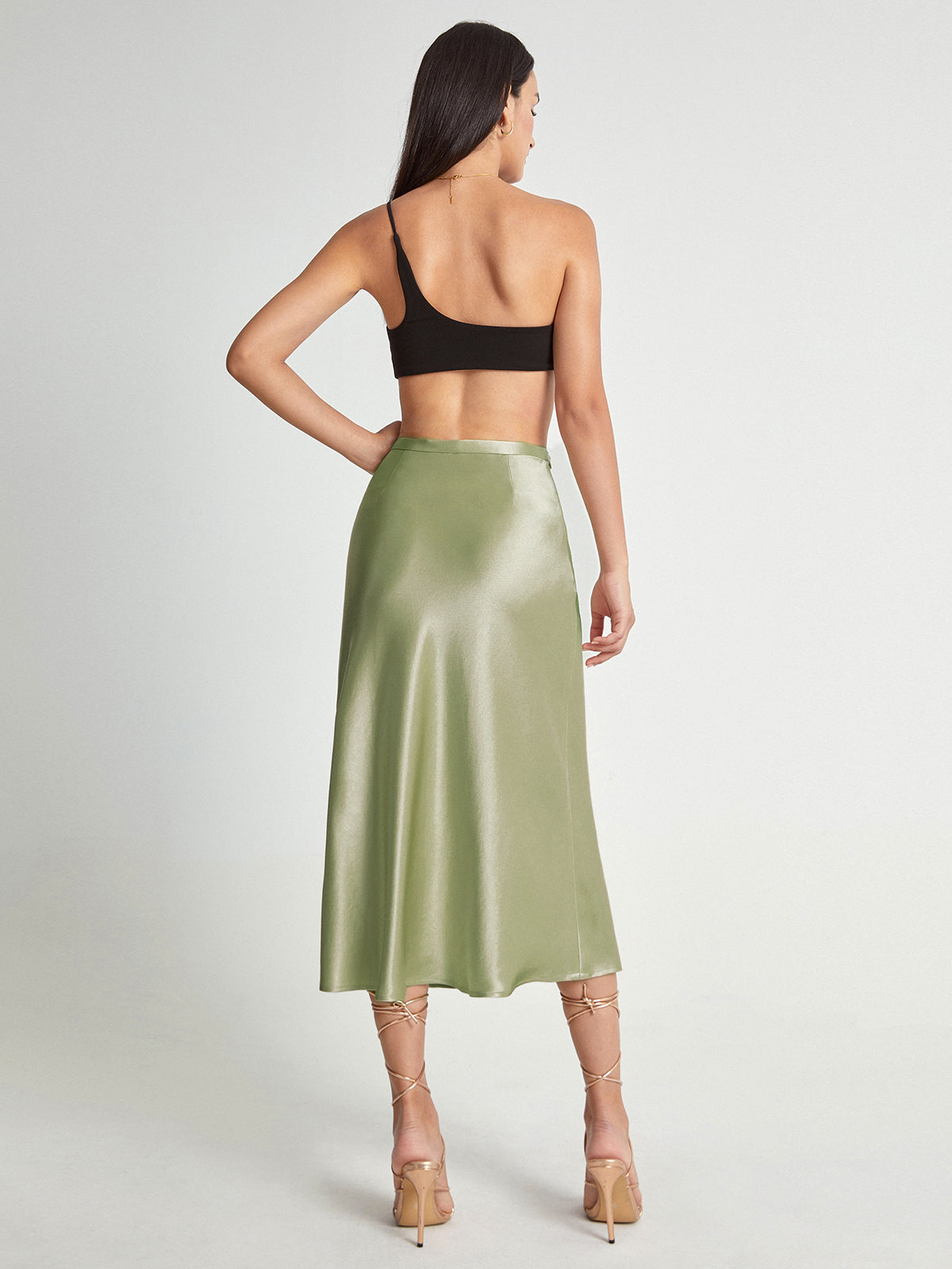 Jupe midi fluide taille haute coupe évasée pour femmes