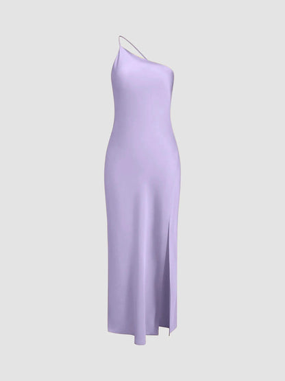 Robe Midi à Une Épaule avec Fente Latérale pour Femme | Idéale pour les Soirées ou Occasions Spéciales