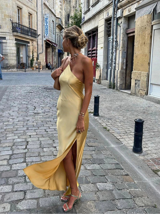 Robe Midi à Une Épaule avec Fente Latérale pour Femme | Idéale pour les Soirées ou Occasions Spéciales