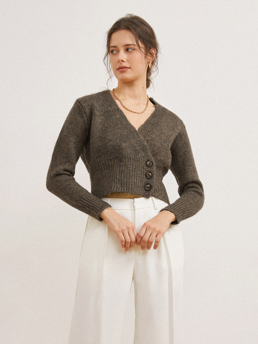 Cardigan Court Boutonné avec Encolure en V pour Femme | Idéal pour Superposition