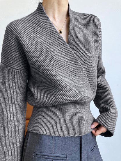 Pull à Coupe Portefeuille avec Col en V Croisé pour Femmes | Idéal pour Bureau et Sorties
