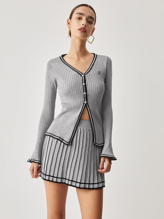 Ensemble Cardigan Côtelé et Jupe Plissée pour Femme | Idéal pour le Quotidien