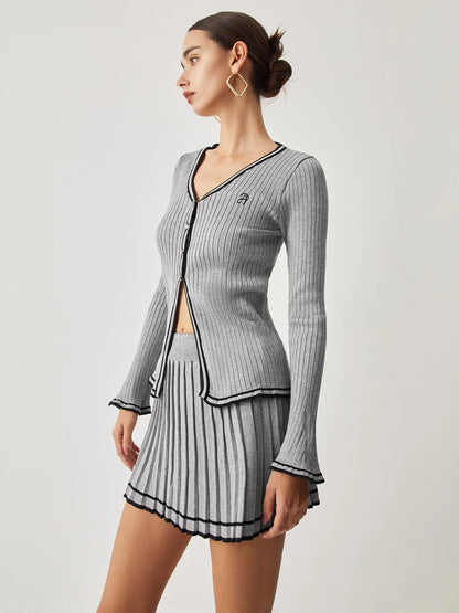 Ensemble Tricoté Deux Pièces | Gris et Noir | Élégance Preppy Moderne