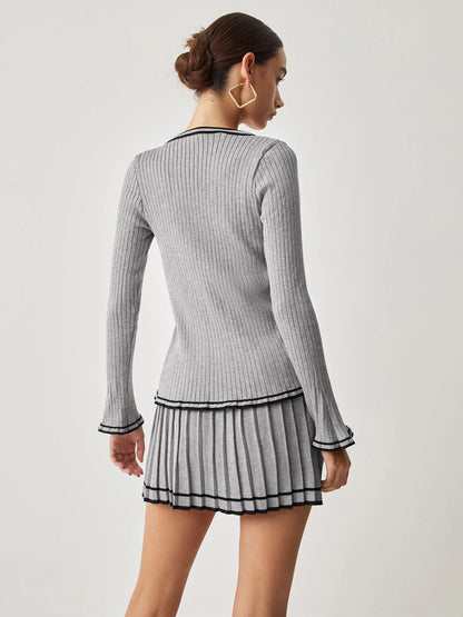 Ensemble Tricoté Deux Pièces | Gris et Noir | Élégance Preppy Moderne