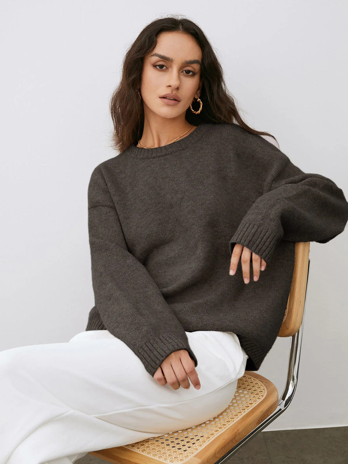 Pull À Col Rond En Maille pour Femme | Idéal pour Les Journées Fraîches