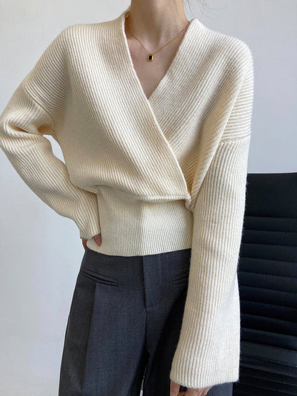 Pull à Coupe Portefeuille avec Col en V Croisé pour Femmes | Idéal pour Bureau et Sorties