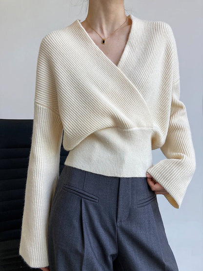 Pull à Coupe Portefeuille avec Col en V Croisé pour Femmes | Idéal pour Bureau et Sorties