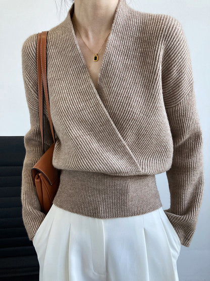 Pull à Coupe Portefeuille avec Col en V Croisé pour Femmes | Idéal pour Bureau et Sorties