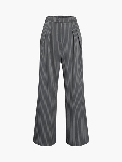 Pantalon à Rayures Fines avec Coupe Droite et Taille Structurée pour Femme | Idéal pour Bureau et Quotidien