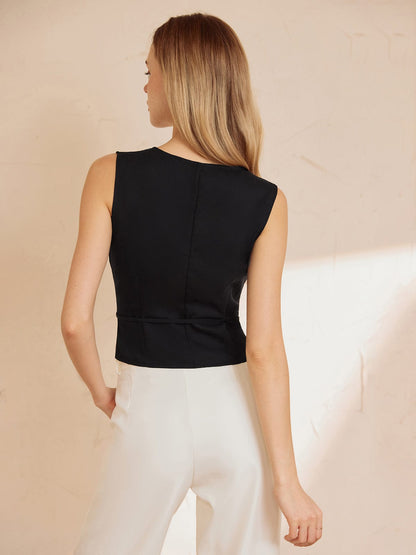 Top Sans Manches Avec Lien À La Taille Et Col En V Pour Femmes | Idéal Pour Les Tenues Décontractées Et Habillées