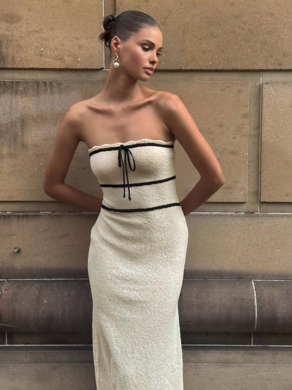 Robe Longue Bustier Avec Lignes Contrastées Pour Femmes | Idéal Pour Soirées Et Événements