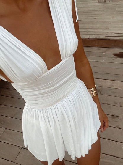 Robe Mini À Bretelles Avec Jupe Plissée Pour Femme | Idéale Pour Les Sorties Et Vacances D’été