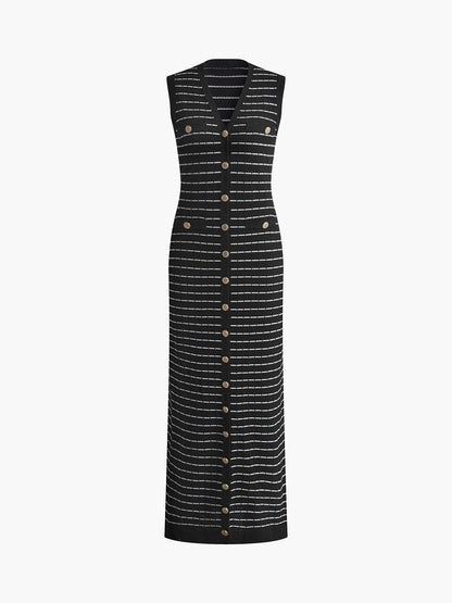 Robe Longue Sans Manches Avec Rayures Et Fermeture Boutonnée Pour Femmes | Idéal Pour Été Et Usage Quotidien